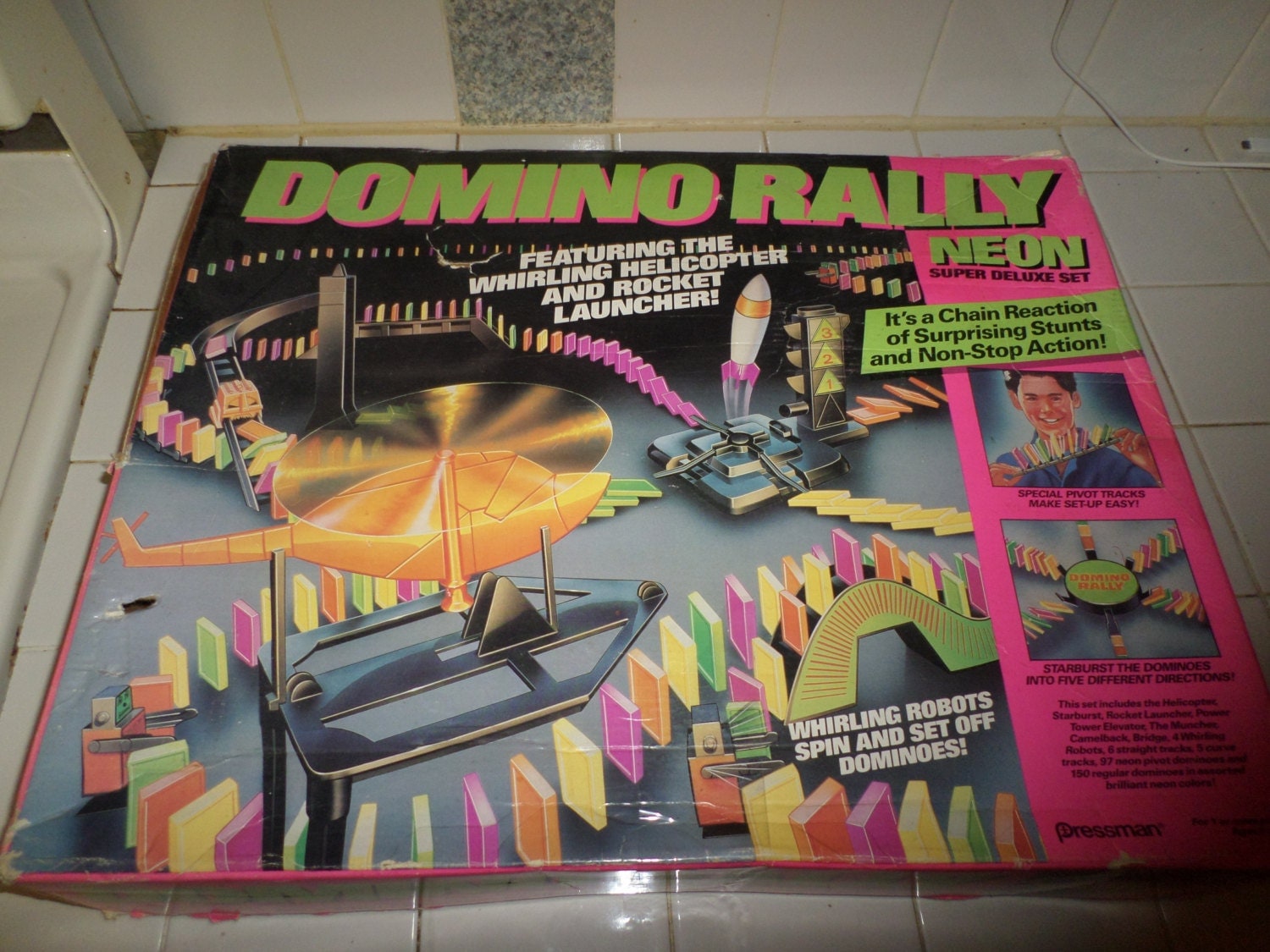 Vintage 1990 Pressman Game Domino Rally Neon 100% Complete