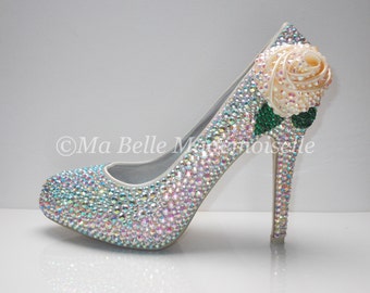 Rose Crystal Wedding Shoe's ( With Leaves )