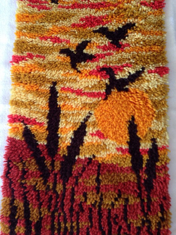 Items similar to Vintage Sunset Latch Hook Rug on Etsy
