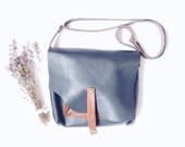 Leather messenger bag, Small messenger bag, crossbody bag, shoulder bag, purse, navy blue and brown leather bag, adjustable strap bag