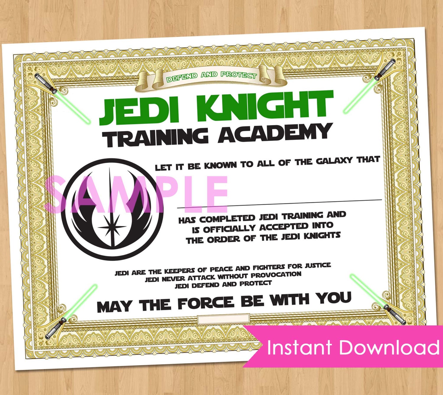Jedi Academy Training Certificate INSTANT DOWNLOAD Star Wars