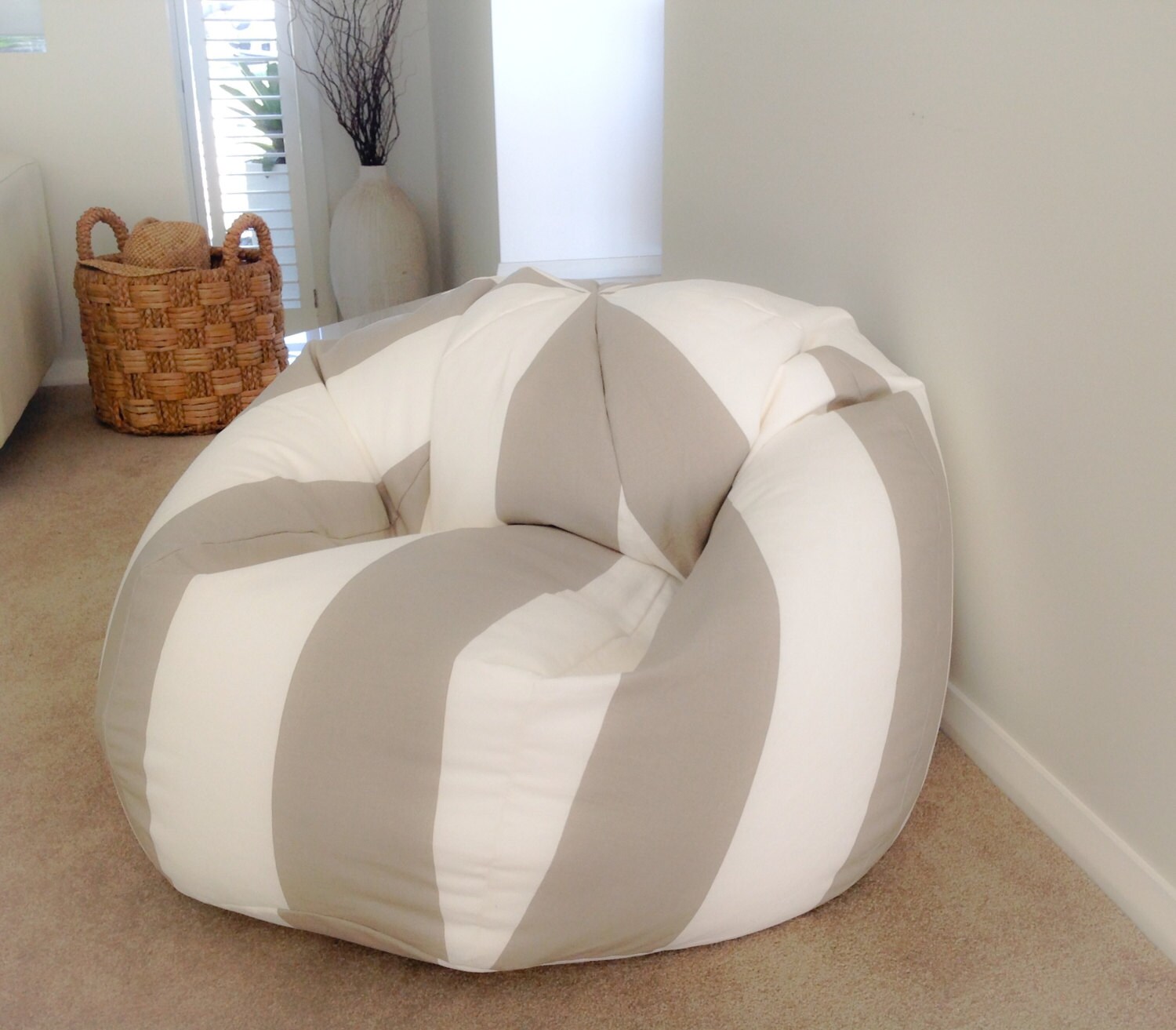 Bean Bag Coastal Ecru and White Stripes Bean Bag Cover Cabana