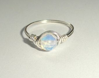 Moonstone ring, Silver wire wrapped moonstone ring, Moonstone wire wrapped ring, Gemstone ring, Silver moonstone ring