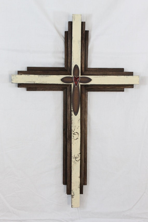 OKLAHOMA TORNADO CROSS 2013 -  6 month free financing - Large Wooden Rustic Cross   33" tall  wood tones with hint of yellow
