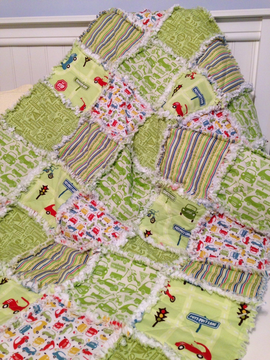 Green Baby Boy Rag Quilt Crib Quilt Toddler Quilt Nursery