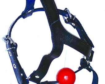 Leather Full Head Harness with Ball Gag | Fully Adjustable to Any Size | Solid Red Ball Gag | by Sade Fantasy