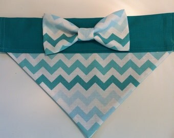 Dog Bandana - Blue Chevron with Bow