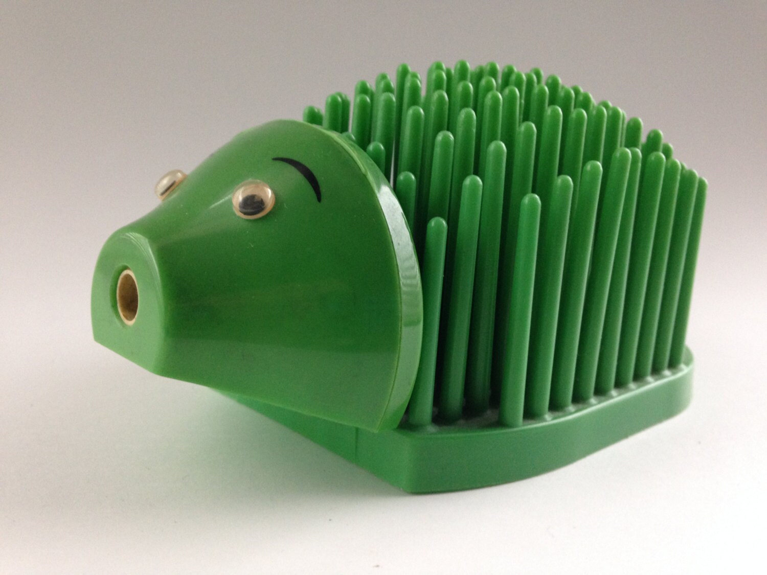 Vintage Green Hedgehog Pencil Sharpener and Pencil Holder
