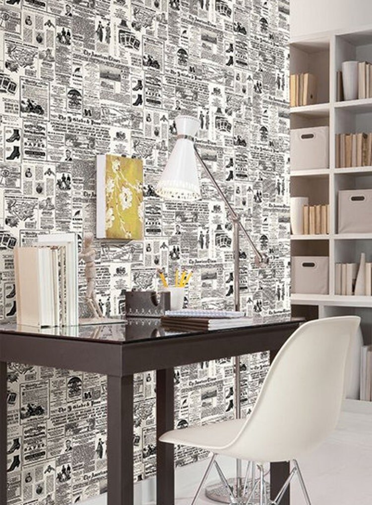 Vintage Newsprint Replica Wallpaper Black by WallpaperYourWorld