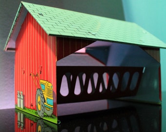 Ohio Art Cattle Feeder Barn Vintage Tin Litho Farm Playset