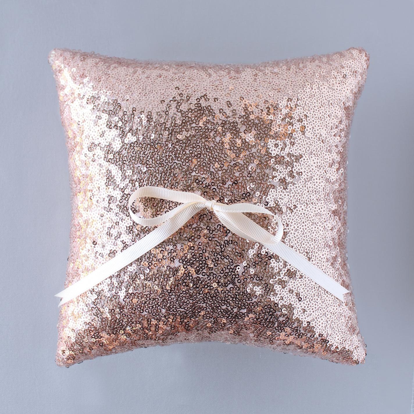 Ring Bearer Pillow Rose Gold Glittering Sequin. 10 in x 10 in