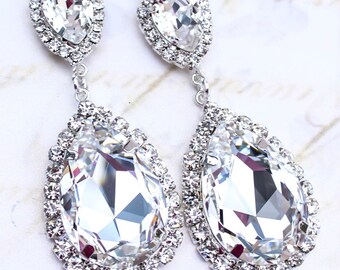 Crystal Bridal Earrings - Diamond Bridal Jewelry - Cubic Zirconia Earrings - Pear Drop Earrings - Persian Wedding Earrings - Pageant Earring