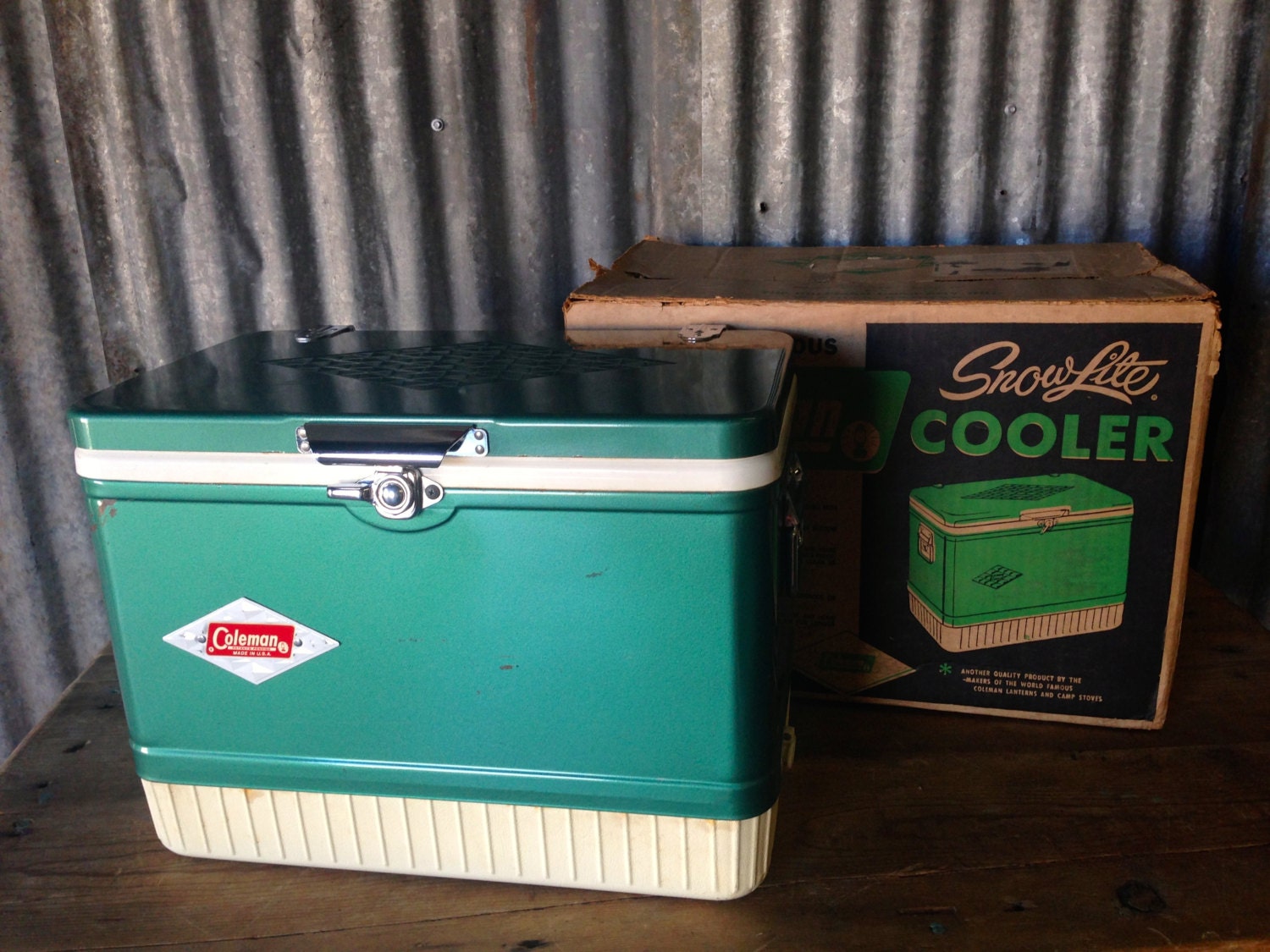 Vintage Green Coleman Cooler Free Shipping by SurgeATX on Etsy