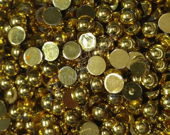 AB Gold Half Pearl Gems Flat Back Face Art Nail Art Scrapbook Phone Decoration Cabochon 2mm 3mm 4mm 5mm 6mm 8MM