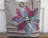 Turquoise tote bag, Purple Messenger bag, Handmade Applique fabric bag, Grey Womens purse, Cute tote bag, La rge handbag, Blue tote handbag