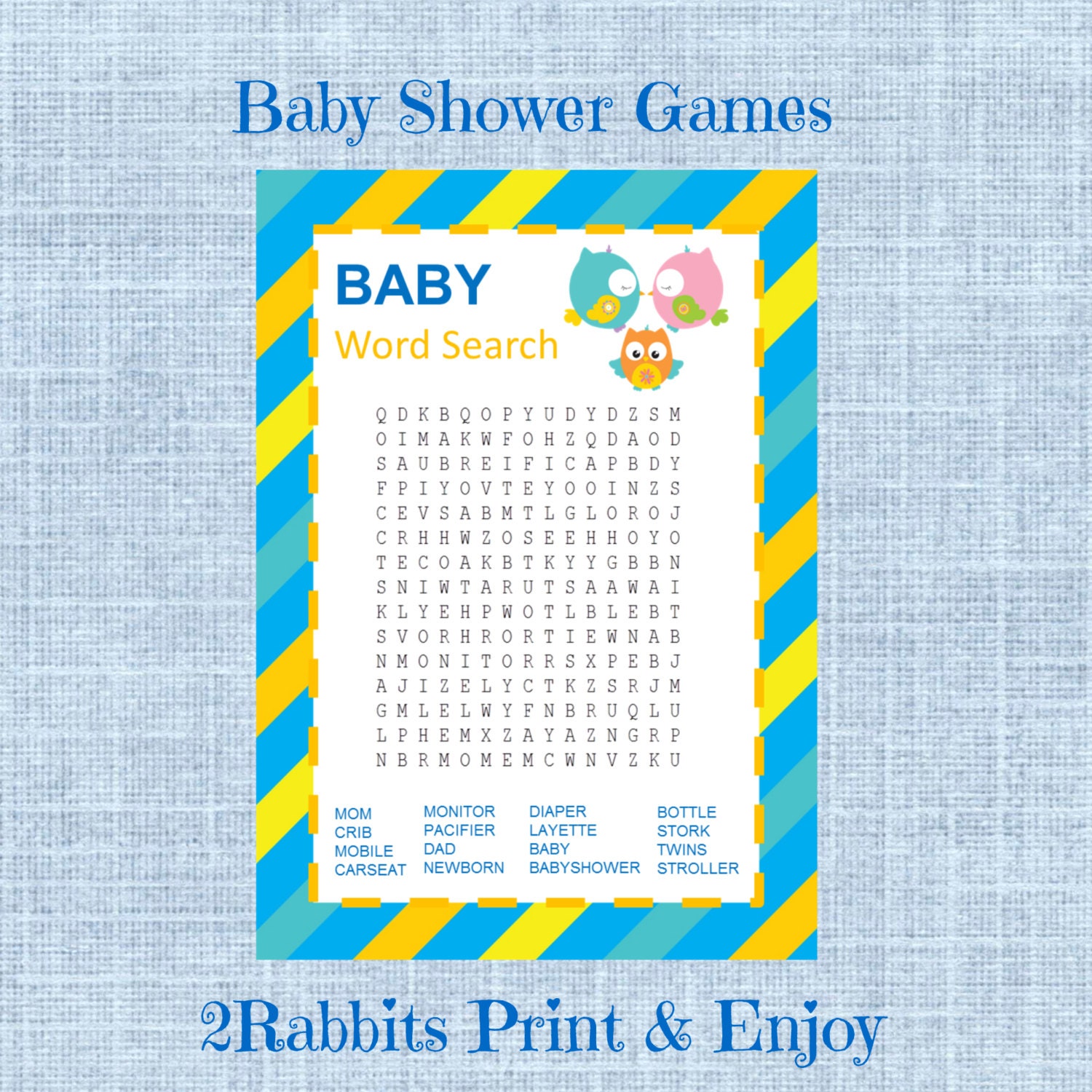 owl baby shower word search game gender neutral baby shower