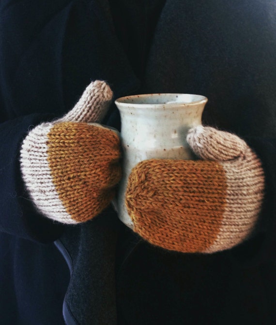 Colorblock Mittens in Midas - Rustic Handknit Wool