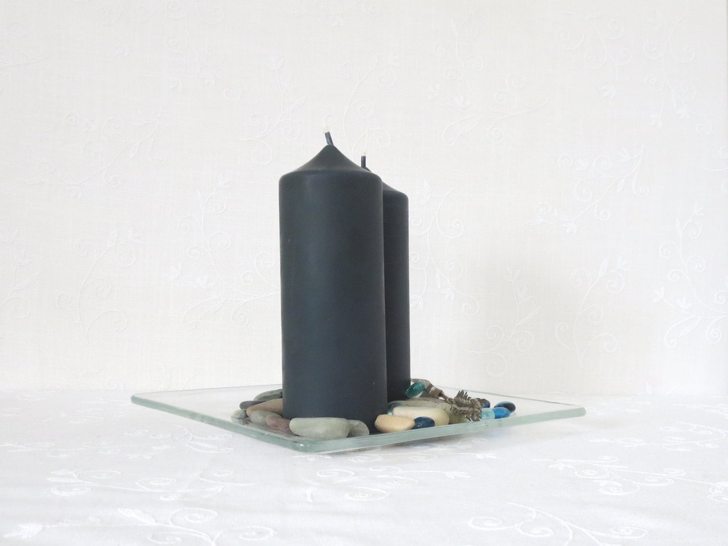 Dark gray candles soy pillar candles minimalist style