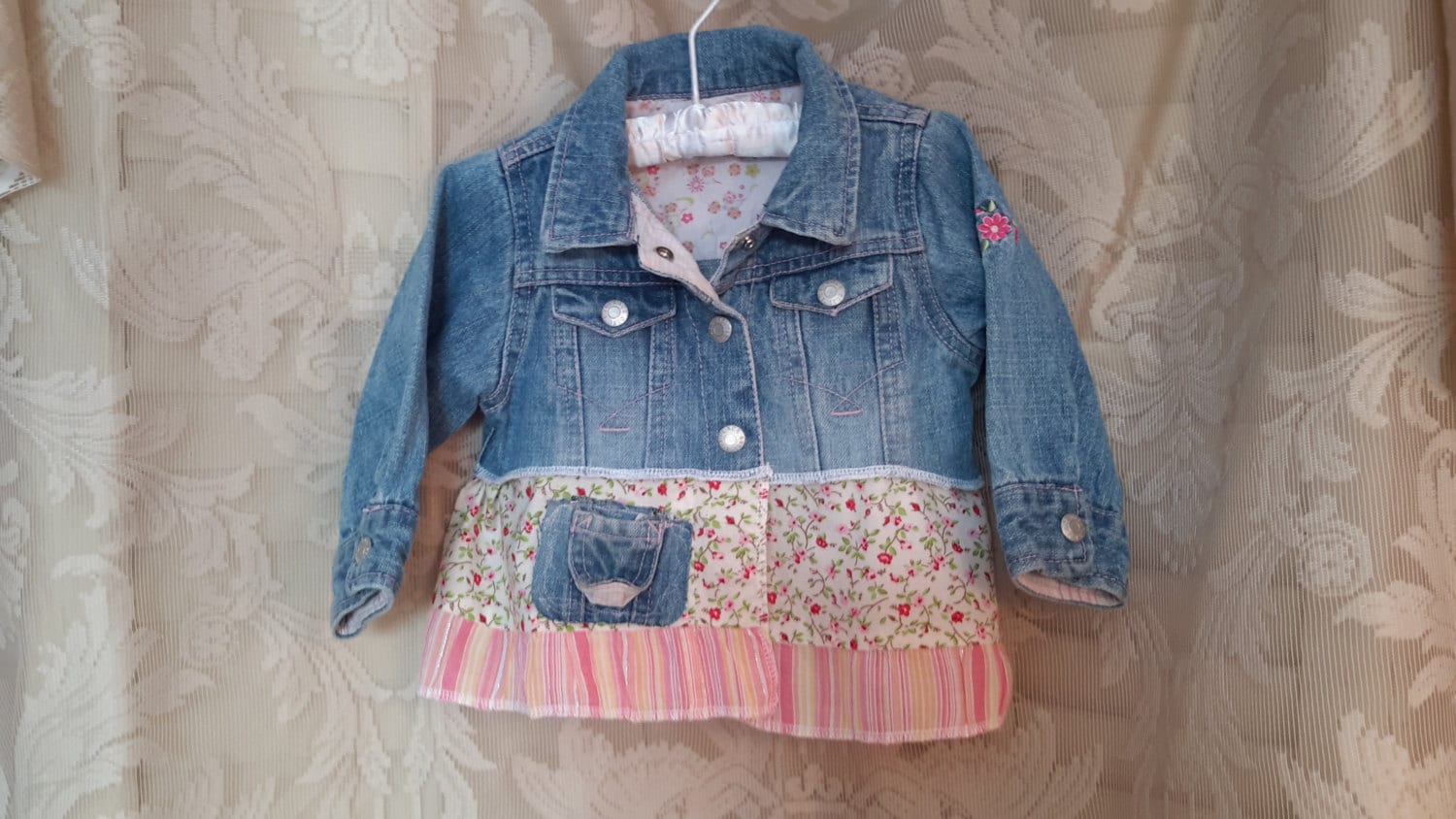 Upcycled Baby Girl Denim Jacket Size 12 M by shabbyraggs on Etsy