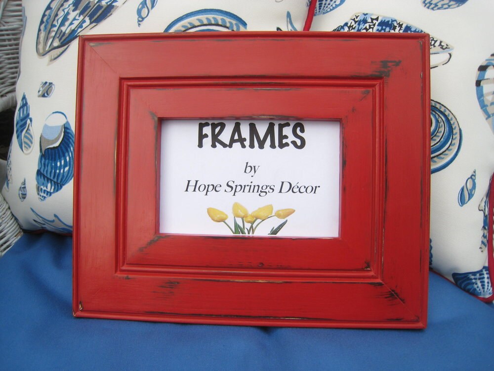 Red wood picture frame, Distressed photo frame, 5x7 Fire Cracker Red