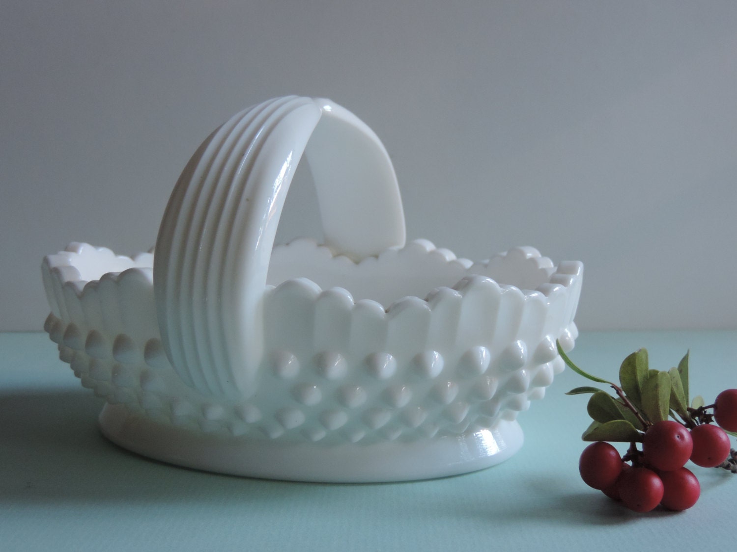 Vintage Fenton White Milk Glass Basket Fenton by used2bnewVintage