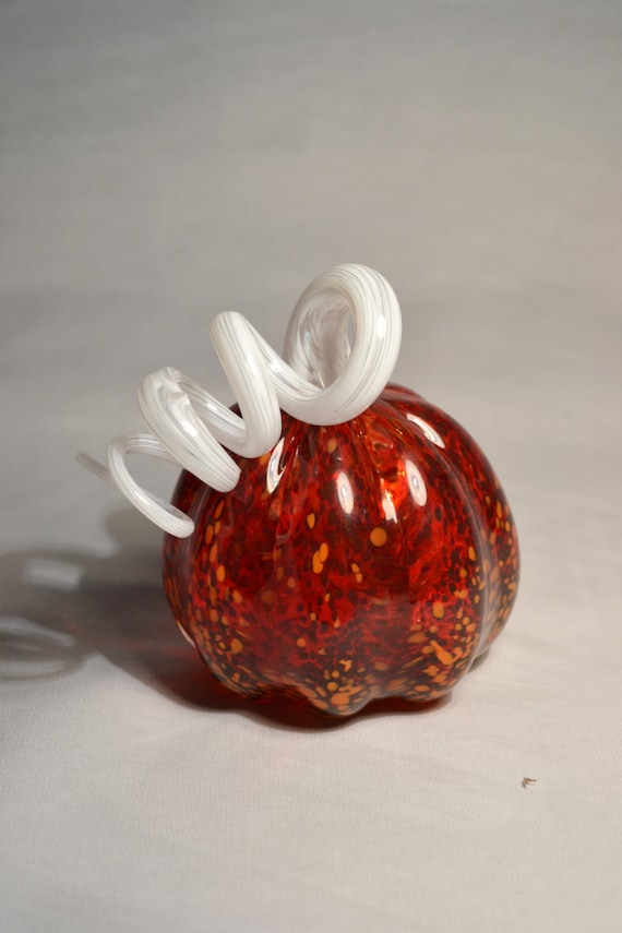 Medium Red and White Blown Glass Pumpkin by TheArtRomano on Etsy