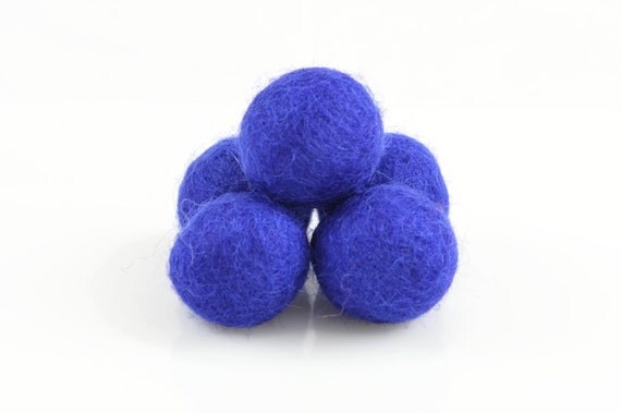 2cm COBALT FELT BALLS Set of 5  100% Cobalt Blue Wool Round Felt 