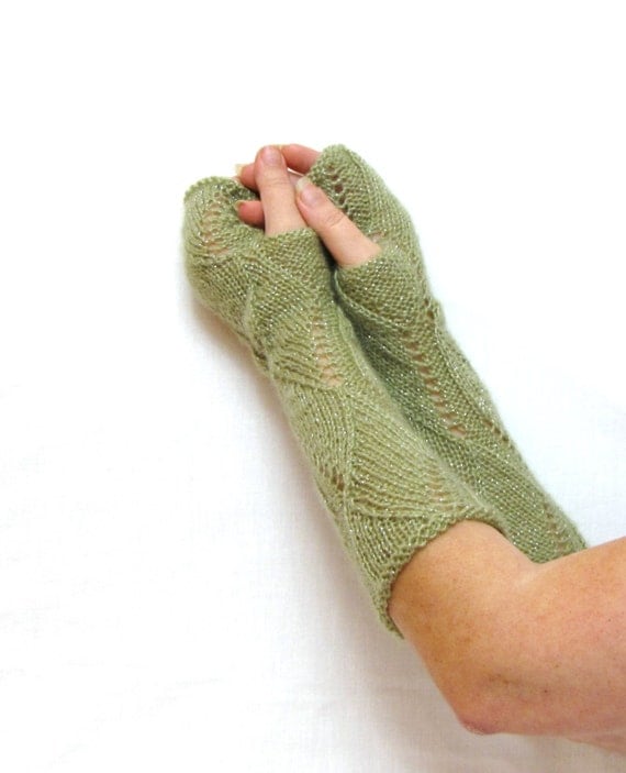 Knit Sparkle long Fingerless Gloves Mittens Arm Wrist Warmer Winter Elegant Glitter