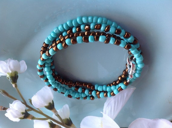 Turquoise bracelet, wrap bracelet, yoga jewelry, seed bead bracelet, beaded bracelet, yoga bracelet, handcrafted, trendy jewelry