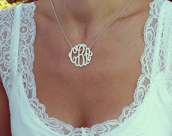 Monogram Necklace, 1.2", Sterling Silver, Monogrammed Gifts, Personalized gift, Christmas Gift