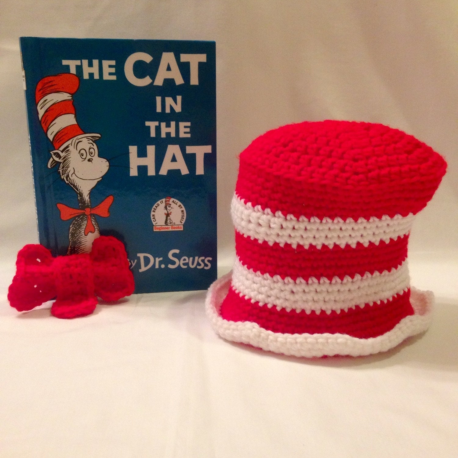 Crochet Cat in the Hat Set Top Hat and Bow Tie by PuffsnStuff