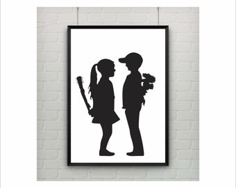 Items similar to First Kiss - Boy meets girl - Silhouette - Love Tee ...