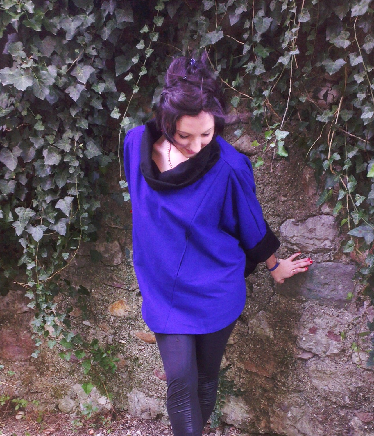 Cape electric blue poncho wool cape new handmade poncho