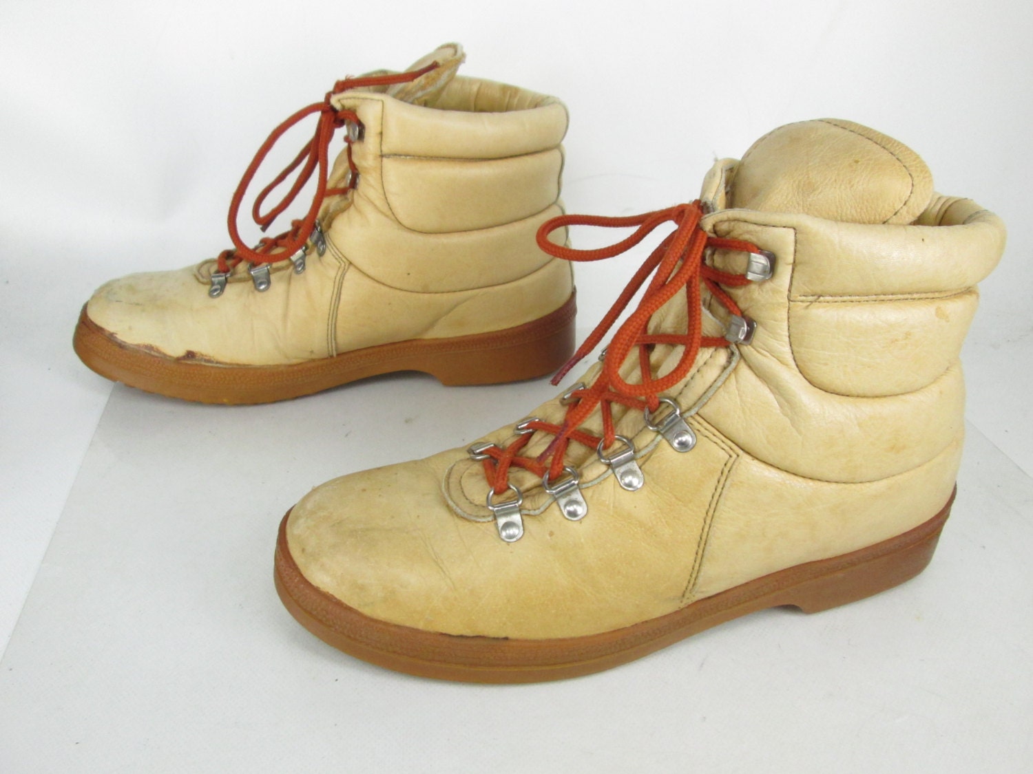 Mens Vintage Tan Leather Hiking Trail Lace Up Ankle Boots Sz 10 1/2 ...