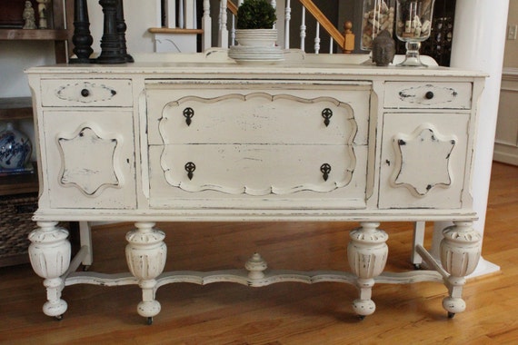 Vintage Jacobean Buffet Annie Sloan Chalk Paint Old White