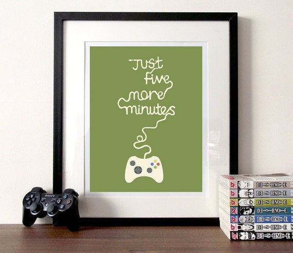 gaming poster typographic print five more minutes video