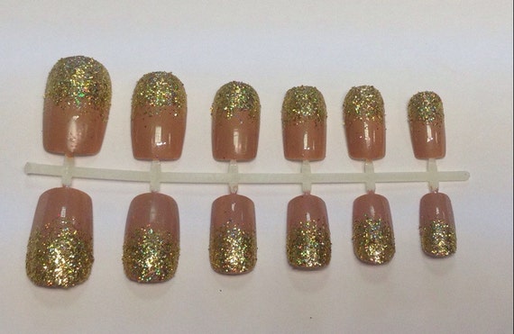 Glitter gradient false nails available in square by LillyRoseShop