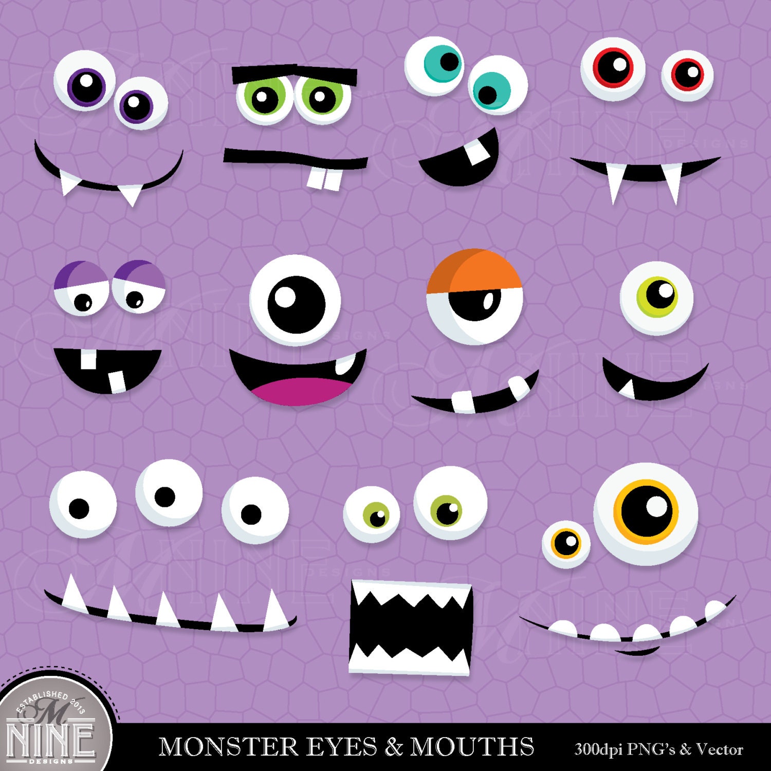 MONSTER EYES & MOUTHS Clip Art Digital Clipart Instant