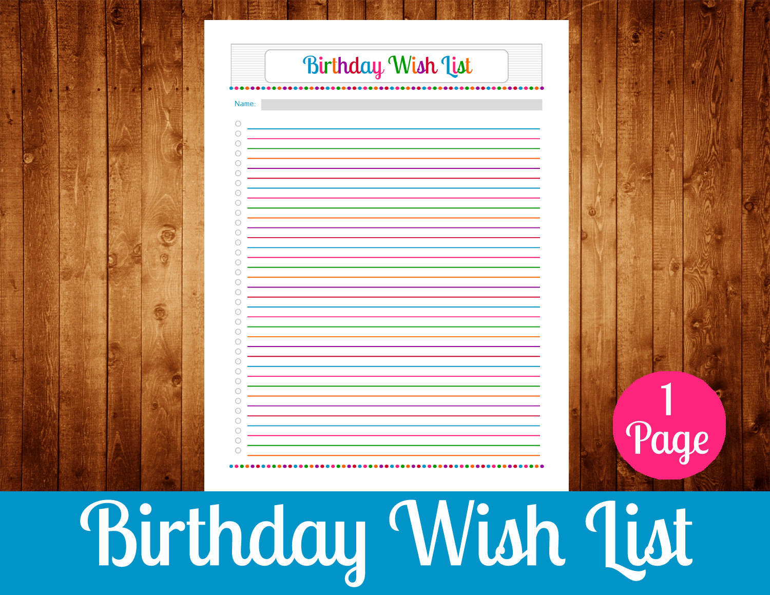 Birthday Wish List Instant Download PDF Printable
