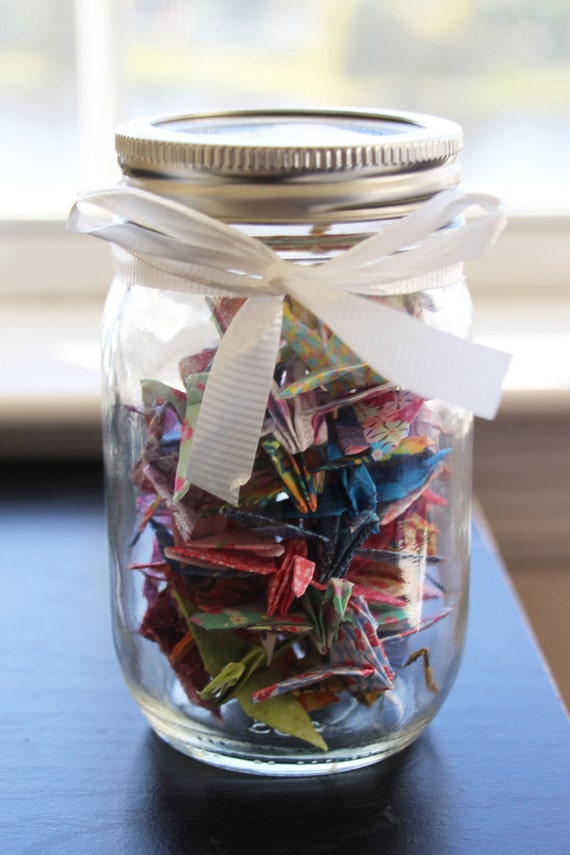 Mason Jar Origami Paper Cranes by RisingTidesCreations on Etsy