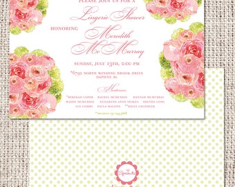 Coral Peony Bridal Shower or Birthday Invitation