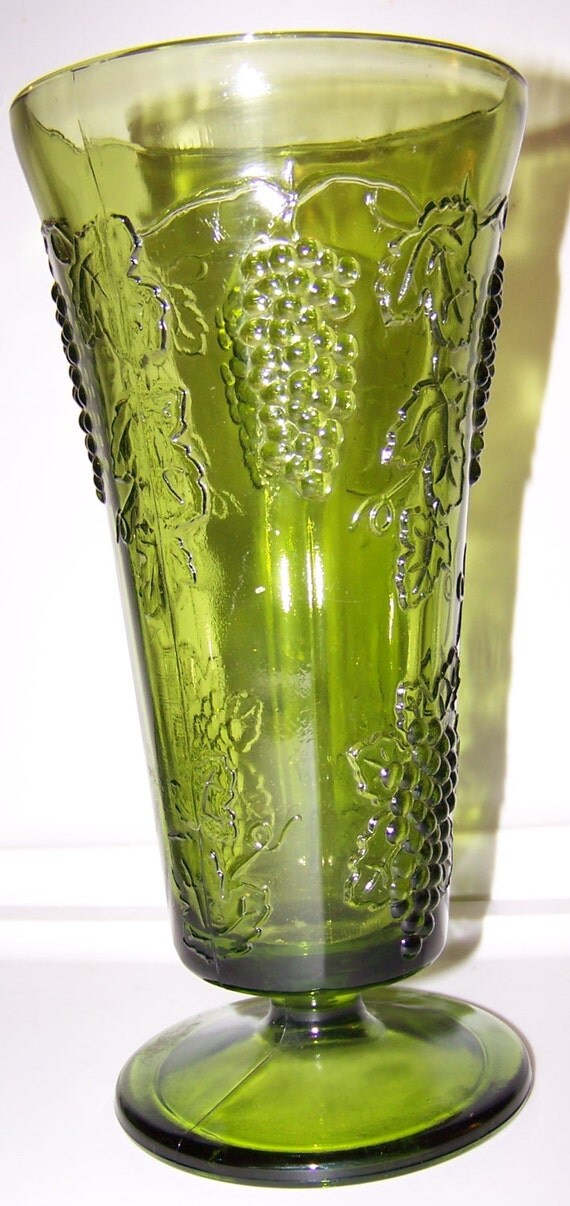 Indian Green Glass Vase Grape Harvest Design by AntiquesAtlanta
