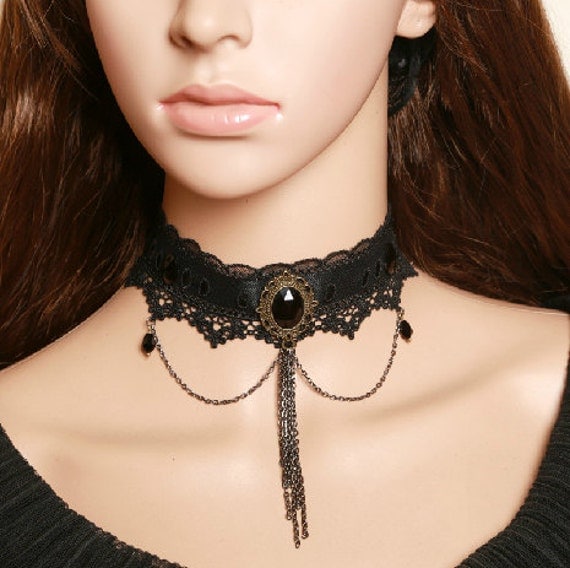 Steampunk Black Lace Choker Necklace, Gothic Choker, Vampire by FairybyFoxie steampunk buy now online