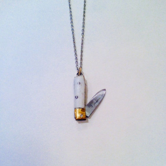 Mini knife necklace made with a real folding pocket knife