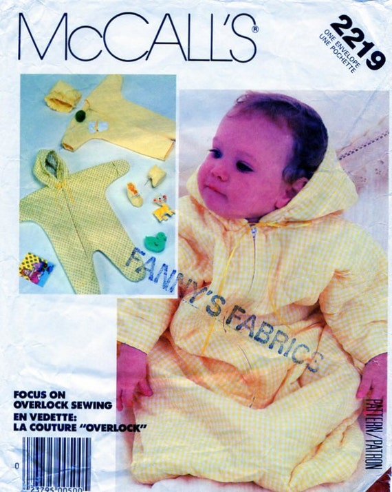 Baby Bunting Bag, Snowsuit, Jumpsuit, Hat, Booties, Toy, McCalls 2219, Sewing Pattern, Zipper Front, Mittens, Snap Crotch,  Size 14-20-26 lb