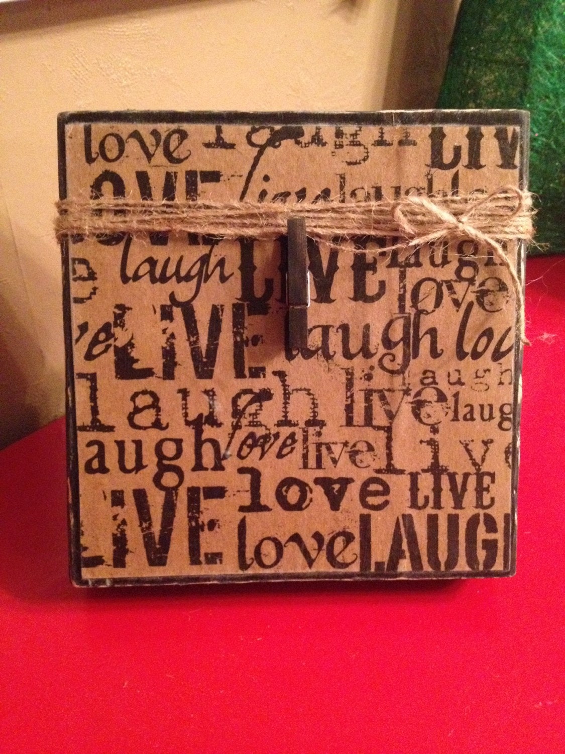 Rustic Wood Photo Frame with Decoupage Live Laugh