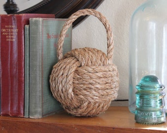 Nautical rope bookend or door stop with handle - large monkey fist knot - nursery or home decor -shelf sitter -nautical rope decor