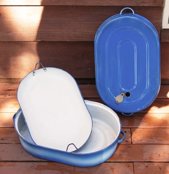 Blue Enamel Roasting Pan Vintage Lisk Enamelware Roaster