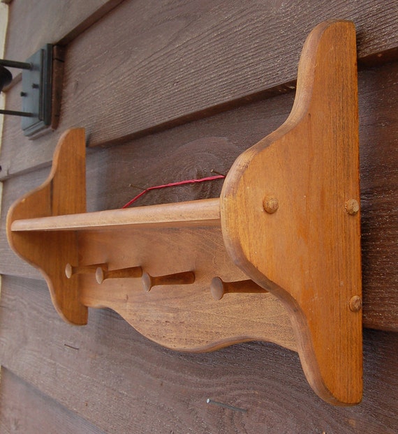 Wooden Peg Shelf Vintage Wall Shelf with Pegs Peg Rail