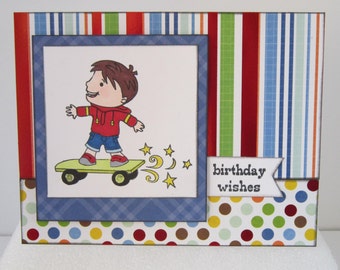 Skateboarding Kid Handmade Birthday Card
